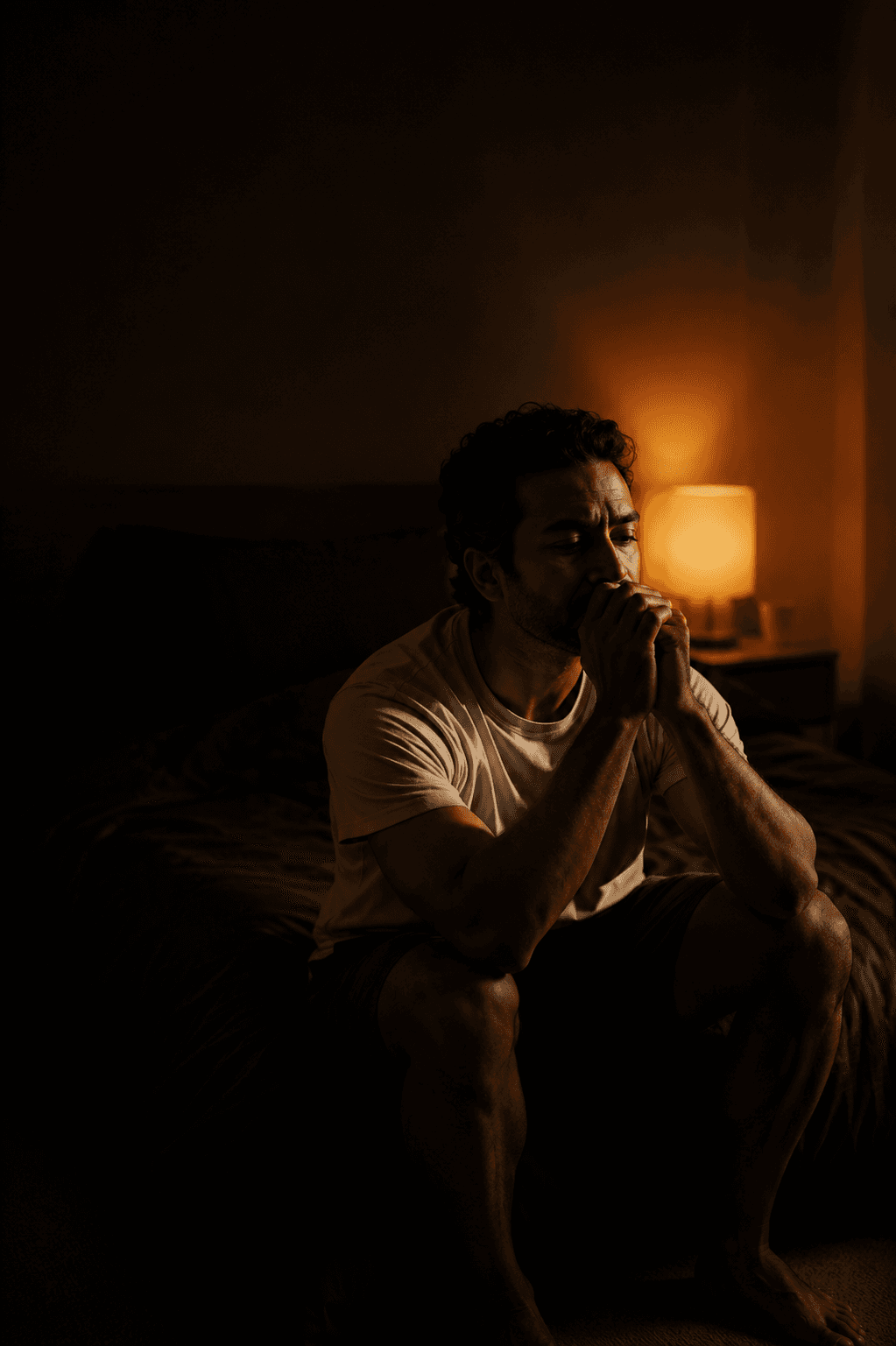Un hombre pensativo, solo, de noche